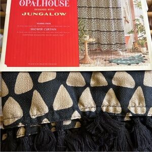 Opalhouse w/Jungalow Tan and  Black Patterned Shower Curtain with tassels